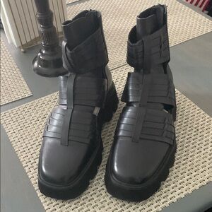 Free People Black Combat Moto Boots with Velcro Straps